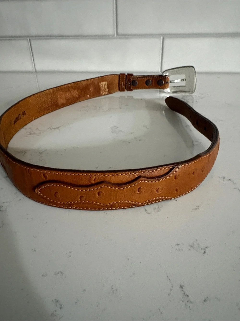 Women’s Vintage Justin Boots Brown Leather Belt with Silver Buckle (26)